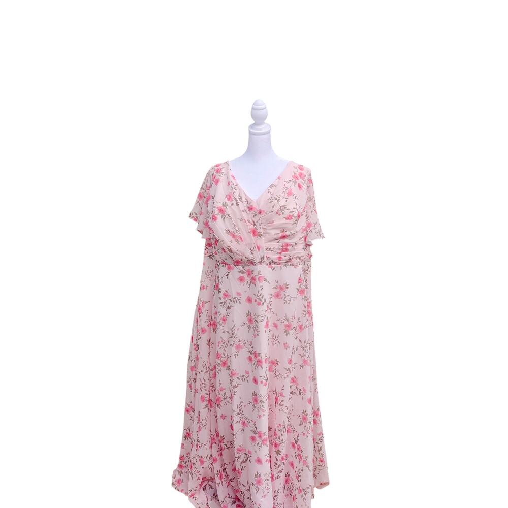 NWT JJ's House Cesia Pink Floral Chiffon Ruffle Maxi Dress Special Event Size 3X